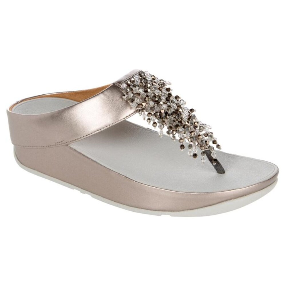 FitFlop Rumba Sandal Beaded Metallic Wedge Toe Post NIB Pewter